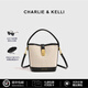 CHARLIE & KELLI品牌 CK輕奢包包女包2025新款單肩包帆布水桶包手提斜挎包 黑色大號(贈送太陽(yáng)鏡/遮陽(yáng)傘)