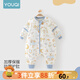 優(yōu)奇兒童秋冬季睡袋分腿夾棉爬服睡袋可拆袖寶寶防踢被薄棉連體睡衣服 【恒溫120g厚款】月宴宮廷 90cm