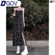 DGOV甜美碎花吊帶連衣裙2025茶歇法式木耳邊黑色收腰顯瘦開(kāi)叉長(cháng)款裙子 黑色吊帶裙（zt） S 建議70-88斤