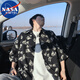 NASA MARVEL短袖襯衫男士半袖上衣夏季韓版通勤印花襯衣寬松休閑 黑色  3XL 