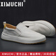 希慕馳（XIMUCHI）品牌 皮鞋休閑鞋男軟底 新款透氣小白鞋一腳蹬樂福鞋 百搭鞋子男 白色（禮盒裝） 38 標(biāo)準(zhǔn)皮鞋尺碼
