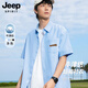 JEEP SPIRIT吉普襯衫男款夏季耐磨牛津紡襯衣男生文藝復古風(fēng)短袖男 淺藍 XL