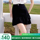 百圖betu女裝2025夏季新款高腰女裙包臀荷葉短裙半身裙裙子女2504T63 黑色 L