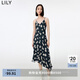 LILY【商場同款】秋新款女裝含真絲天絲別致印花吊帶連衣裙女 510黑 S