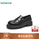 熱風(fēng)（Hotwind）七夕女鞋厚底樂(lè)福鞋秋季新款英倫風(fēng)黑色小皮鞋日常通勤百搭一腳蹬 01黑色 36