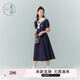 紫涵（ZIHAN）紫涵學(xué)院風(fēng)連衣裙女夏季新款日系海軍領(lǐng)系帶收腰短袖中長裙子 藏青 S