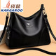 袋鼠（KANGAROO）真皮女士包包女神節冬七夕頭層牛皮軟皮媽媽包大容量單肩斜挎包 黑色