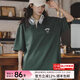 馬登女裝 美式復(fù)古翻領(lǐng)短袖學(xué)院風(fēng)寬松polo打底衫顯瘦情侶T恤 深綠色 馬登工裝 S
