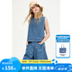 ELLE KIDS童裝 25夏季女童經(jīng)典度假風(fēng)圓領(lǐng)透氣兩面穿休閑牛仔馬甲背心 牛仔藍(lán) 160 (S)