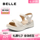 百麗（Belle）寬條帶休閑涼鞋女2025夏季新款商場同款真皮厚底涼鞋D6N2DBL5 米白 37 (235mm)
