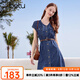百圖betu女裝2025夏季新款連衣裙輕薄丹寧面料送腰帶顯瘦裙子2504T91 牛仔色 M
