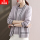 俞兆林（YUZHAOLIN）媽媽秋裝上衣兩件套裝2024新款40歲50中老年女裝短款針織開(kāi)衫外套 紫色套裝 110 【建議95-125斤】