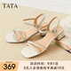 他她（TATA）法式氣質(zhì)一字帶涼鞋女鞋簡約高跟涼鞋2025夏新款WL402BL5 米白 37