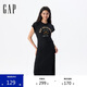 GAP女裝2025夏季新款LOGO抽褶收腰棉質(zhì)短袖連衣裙運動T恤裙765950