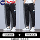 NASA BASE休閑褲男夏季薄款新款百搭潮流九分褲時尚運(yùn)動彈力修身顯瘦褲子 兩件裝黑色H09+黑色H09 M (建議90/105斤)