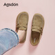 奧古獅登（Agsdon）勃肯鞋女春季新款復古厚底一腳蹬單鞋女百搭通勤小皮鞋 卡其 38
