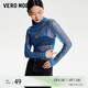 VEROMODAT恤24秋冬新款半高領(lǐng)印花網(wǎng)紗微透長袖打底323402003 期望藍(lán)色-F41 XS