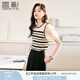香影（xiangying）條紋短袖薄款針織衫女2025春夏新款米白色正肩拼接泡泡袖上衣 米色 M