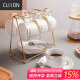 CLITON咖啡杯碟套裝歐式金邊陶瓷杯西式紅茶杯早餐杯牛奶杯6杯6碟6+杯架