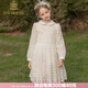 IVY HOUSE常春藤兒童裝女童2023年秋季新款  新國風(fēng)絨面氣質(zhì)蕾絲仙氣連衣裙 米白 120cm