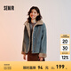 森馬（Semir）牛仔棉服女拼接毛領(lǐng)美式復古2024冬寬松毛邊夾克街頭潮流 牛仔黃泥染80325 M 160/84A