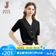 經(jīng)典故事（JANE STORY）克萊因藍冰絲短袖針織衫女夏季2025新款洋氣泡泡袖法式針織上衣 R03黑色 XL