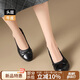 ZHR頭層牛皮單鞋女休閑職業(yè)淺口工作皮鞋通勤厚底商務(wù)女鞋KM20黑色37