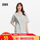 森馬（Semir）短袖T恤女中長款V領(lǐng)蕾絲繡花2025夏oversize上衣氣質(zhì)109325100033