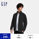 Gap男女裝刺繡logo撞色拼接立領(lǐng)夾克外套簡(jiǎn)約676244 黑色 175/96A(L) 亞洲尺碼