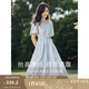 茵曼（INMAN）連衣裙高級感法式方領(lǐng)2025夏女裝新品收腰提花休閑氣質(zhì)高級感顯瘦 藍(lán)色 M