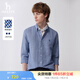 哈吉斯（HAZZYS）男裝 春秋款男襯衣棉麻千鳥(niǎo)格通勤長(zhǎng)袖襯衫男ASCZK1BAX72 藍(lán)色BL L (175/96A 48)