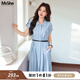MsShe【巨顯瘦法式氣質(zhì)連衣裙】大碼女裝2025秋裝胖mm腰帶收腰襯衫裙 冰河藍色現(xiàn)貨 3XL