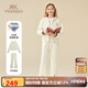 英氏（YEEHOO）女童套裝兒童外套褲子兩件套中大童裝學院休閑抑菌秋裝 米白 150