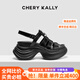 CHERY KALLY【花漾念情】羅馬涼鞋女2025新款夏季潮流百搭高級(jí)外穿女鞋 墨影黑 36 (230mm)