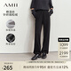 AMII2025冬新款橡筋腰頭撞色拼接加絨休閑褲長褲女寬松兩穿褲子 黑色 170/76A/XL