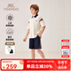 英氏（YEEHOO）男童套裝兒童短袖短褲兩件套衣服夏季運(yùn)動(dòng)學(xué)院風(fēng)夏裝新款中大童裝 法式學(xué)院 米白+深藍(lán) 175