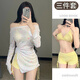 讓霧泳衣泡溫泉女遮肚子比基尼分體游泳衣顯瘦性感純欲帶胸墊高級感 星星印花泳衣三件套 均碼 【建議80-120斤】