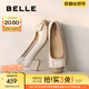 百麗（Belle）舒適優(yōu)雅單鞋女2025春新真皮蝴蝶結(jié)方跟鞋D3S1DAQ5 米白 37 (235mm)