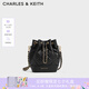 CHARLES&KEITH絎縫菱格鏈條水桶包雙肩包包女包女友生日七夕禮物CK2-10701506 Black黑色 M