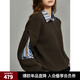 ELLE黑色設計感假兩件鏤空毛衣女2024冬裝新款通勤風(fēng)簡(jiǎn)約毛針織衫 咖色 L