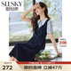 熙世界sllsky假兩件撞色短袖連衣裙女2025夏季新款通勤教資面試襯衫裙子禮物 寶藍(lán)色 XL