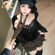 CTOX2025春秋小豹貓辣妹風(fēng)顯瘦性感氣質(zhì)假兩件上衣+豹紋蓬蓬裙兩件套 上衣+圍脖 M 95-105斤