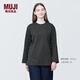 無印良品（MUJI）女式 粗棉線圓領(lǐng)長袖T恤 上衣打底衫女款內(nèi)搭 純棉秋季休閑女裝 炭灰色 4S XL  (165/92A)