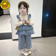 G.DUCKKIDS小黃鴨女童春秋套裝兒童牛仔三件套馬甲寶寶洋氣小女孩漂亮衣服 吊帶裙+打底衫+褲子【三件套】 110