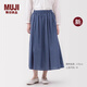 無(wú)印良品（MUJI）女式 棉紗 抽褶裙 長(cháng)半身裙女款裙子25年秋季新品女裝 BE1XTA5A 藍色格紋 S (155/62A)