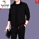 啄木鳥（TUCANO）純棉衛(wèi)衣運(yùn)動(dòng)服套裝男長(zhǎng)袖長(zhǎng)褲外套兩三件套秋冬休閑跑步爸爸裝 T08黑紅 兩件套 3XL 140-160斤