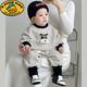 G.DUCKKIDS嬰兒衣服加絨衛(wèi)衣分體春秋新款兩件嬰幼兒洋氣套裝男女寶帥氣春裝 條紋牛牛一體絨套裝 90