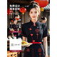 萬(wàn)嘉宜萊（WAN JIA YI LAI）中式餐廳服務(wù)員工作服夏季國風(fēng)酒店火鍋店農家樂(lè )飯店傳菜員短袖女 女款黑色上衣【送圍裙】 5XL