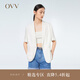 OVV2023春夏新款女裝醋酸仿麻時尚一?？坌蓍e短袖套裝西服外套 本白（凈色）10 M