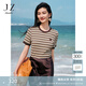 玖姿·安娜蔻【海鹽之夏】miu風(fēng)拼色條紋針織短袖T恤女2025夏季新款 條咖啡 L